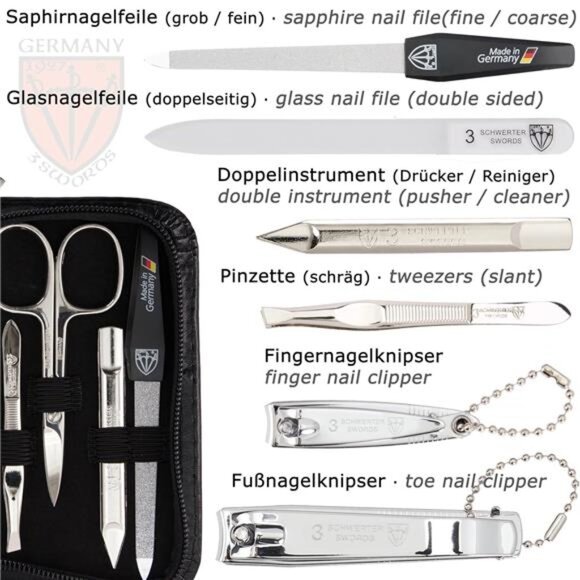 3 Swords Germany Solingen Manicure Pedicure Set Nail Care Kit Made in Germany - Picture 3 of 7
